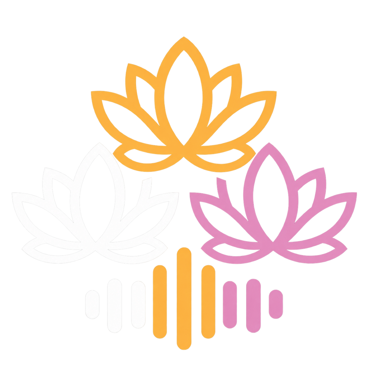 Bundle-Icon mit drei Lotusblüten in Weiß, Gold und Lila auf transparentem Hintergrund